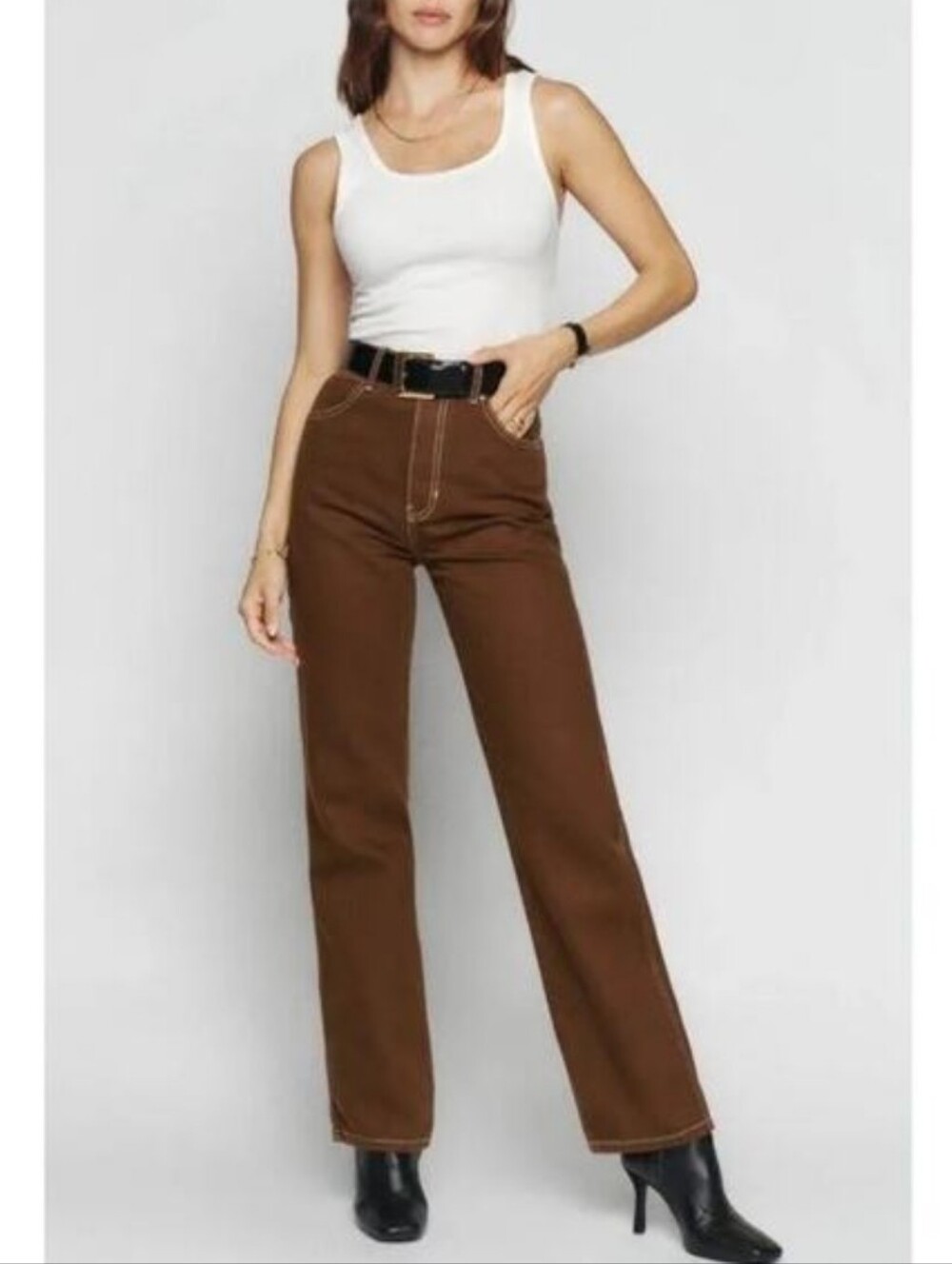 Reformation The Cowboy High Rise Straight Jeans In Chocolat